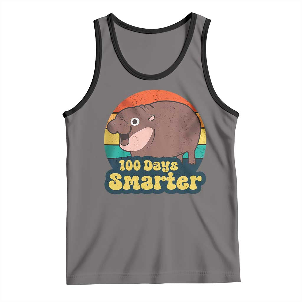 100th Day Of School Tank Top Moo Deng 100 Days Smarter Retro Baby Hippo