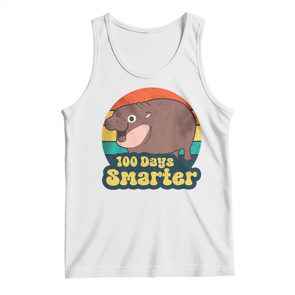 100th Day Of School Tank Top Moo Deng 100 Days Smarter Retro Baby Hippo