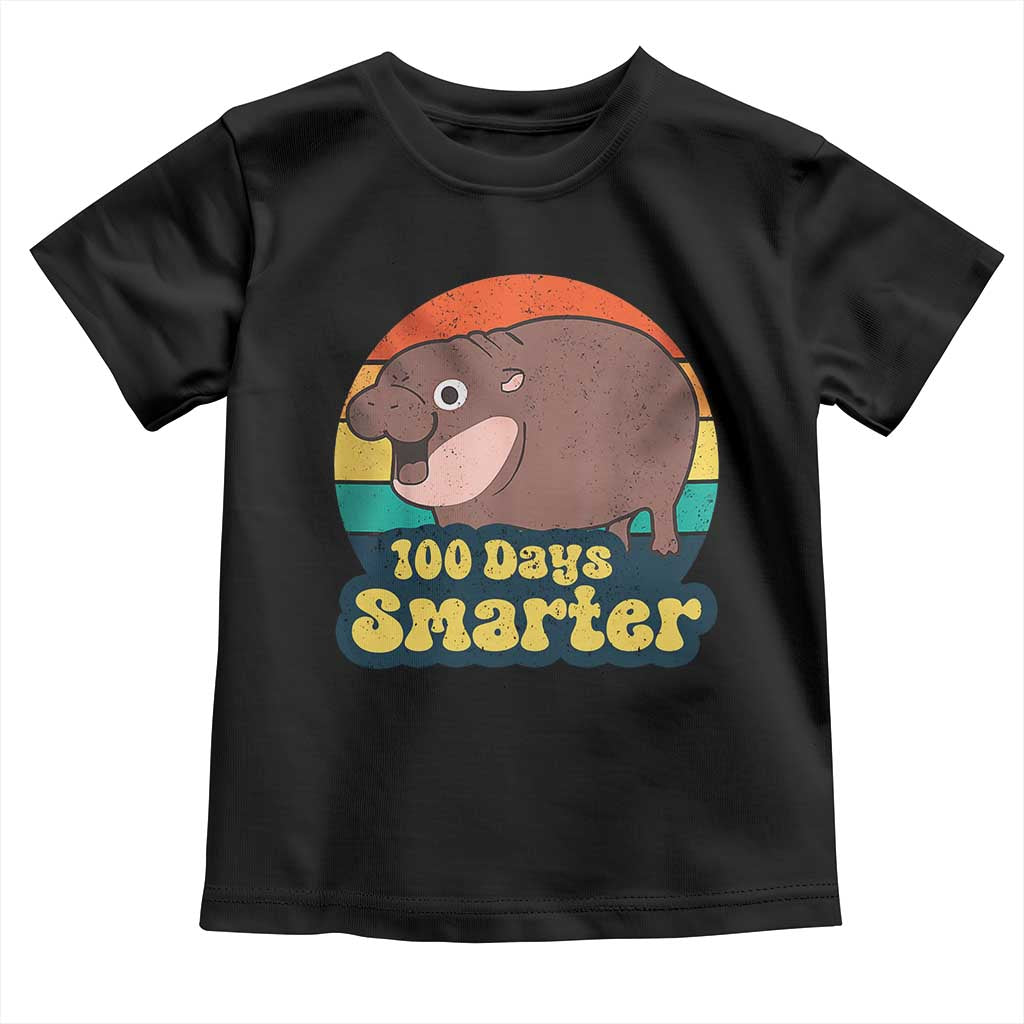 100th Day Of School Toddler T Shirt Moo Deng 100 Days Smarter Retro Baby Hippo