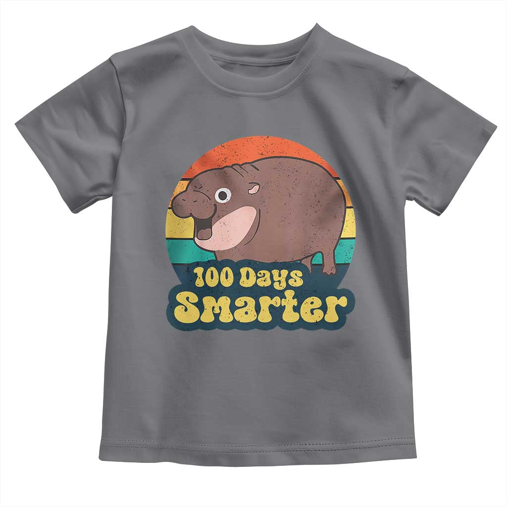 100th Day Of School Toddler T Shirt Moo Deng 100 Days Smarter Retro Baby Hippo
