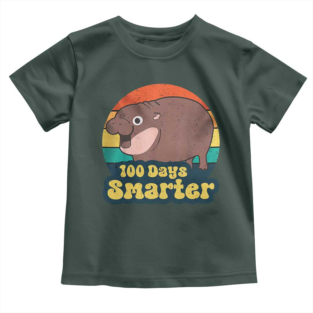 100th Day Of School Toddler T Shirt Moo Deng 100 Days Smarter Retro Baby Hippo