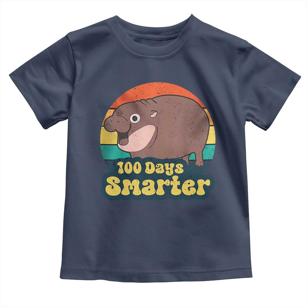 100th Day Of School Toddler T Shirt Moo Deng 100 Days Smarter Retro Baby Hippo