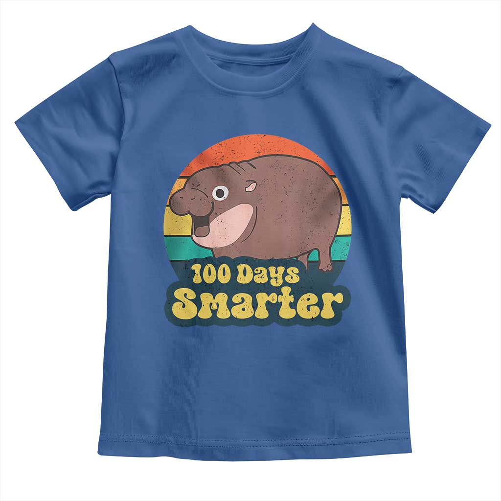100th Day Of School Toddler T Shirt Moo Deng 100 Days Smarter Retro Baby Hippo