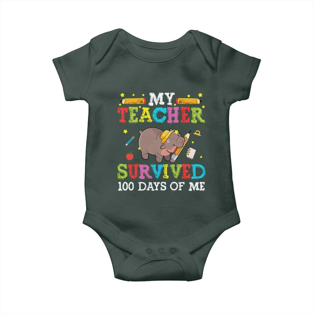 Funny Moo Deng 100th Day Of School Baby Onesie My Teacher Survived 100 Days Of Me