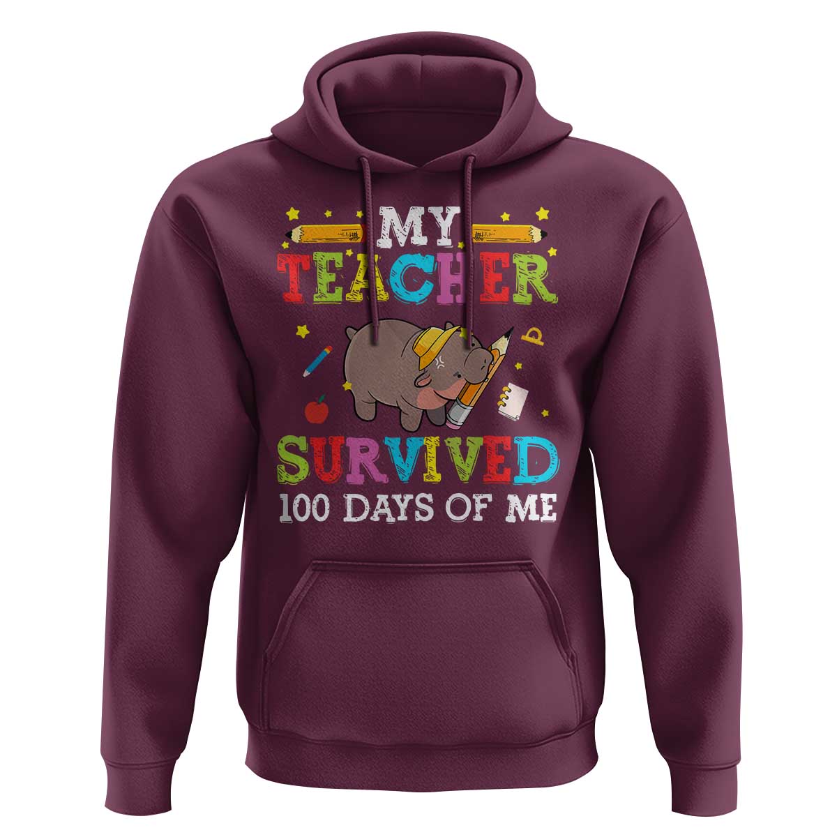 Funny Moo Deng 100th Day Of School Hoodie My Teacher Survived 100 Days Of Me