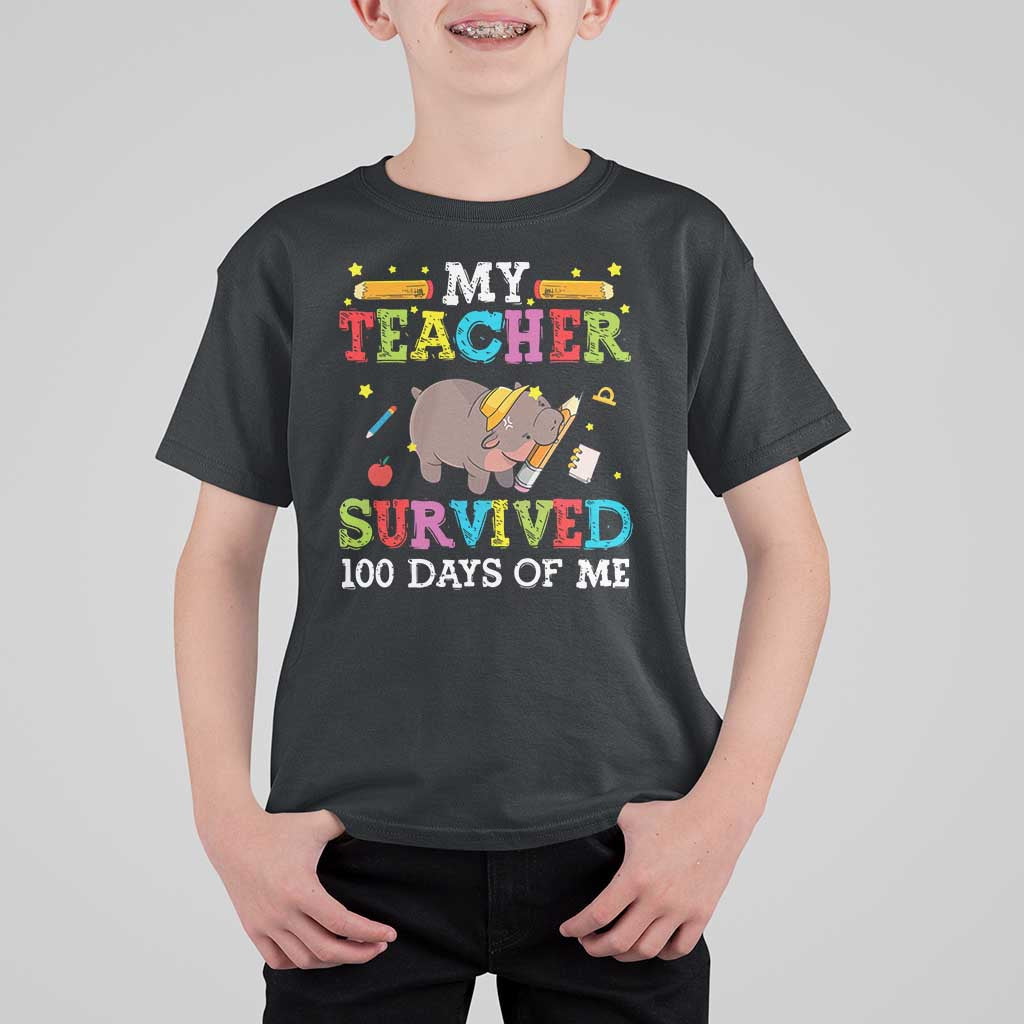 Funny Moo Deng 100th Day Of School T Shirt For Kid My Teacher Survived 100 Days Of Me - Wonder Print Shop