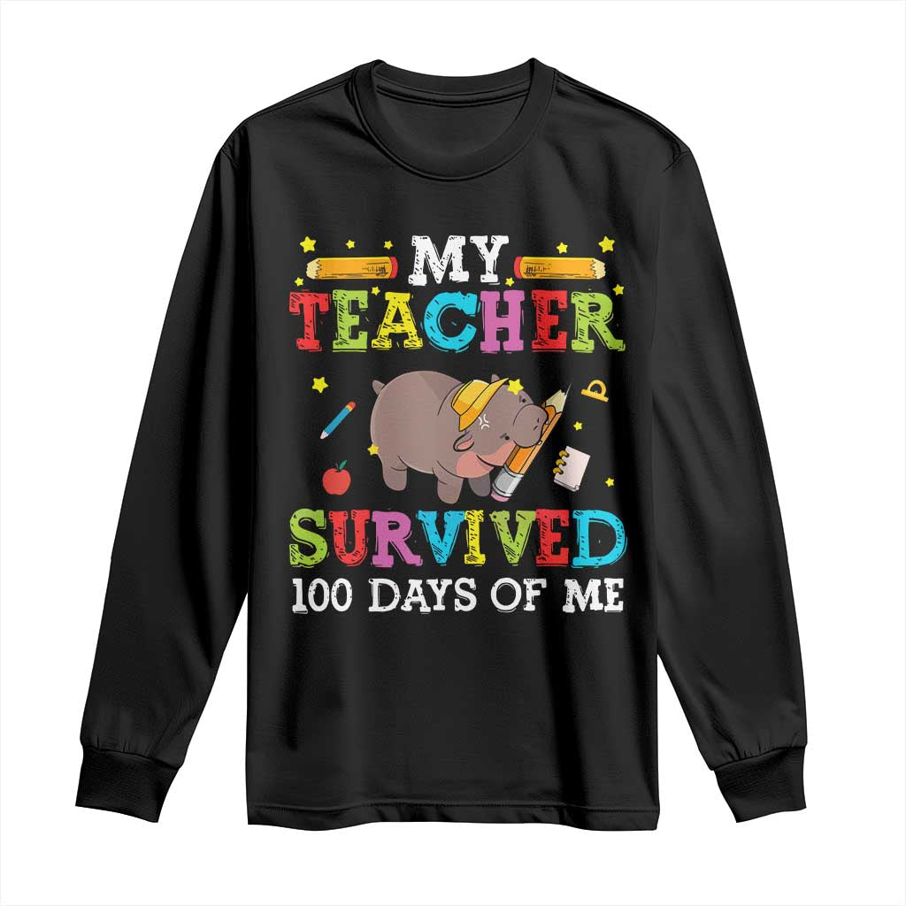 Funny Moo Deng 100th Day Of School Long Sleeve Shirt My Teacher Survived 100 Days Of Me