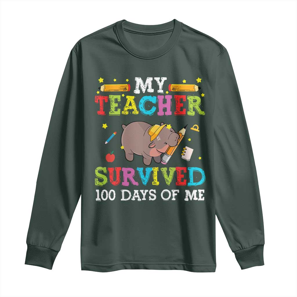 Funny Moo Deng 100th Day Of School Long Sleeve Shirt My Teacher Survived 100 Days Of Me