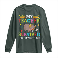 Funny Moo Deng 100th Day Of School Long Sleeve Shirt My Teacher Survived 100 Days Of Me