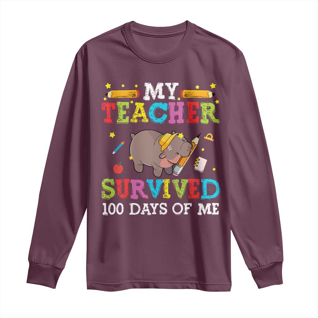 Funny Moo Deng 100th Day Of School Long Sleeve Shirt My Teacher Survived 100 Days Of Me