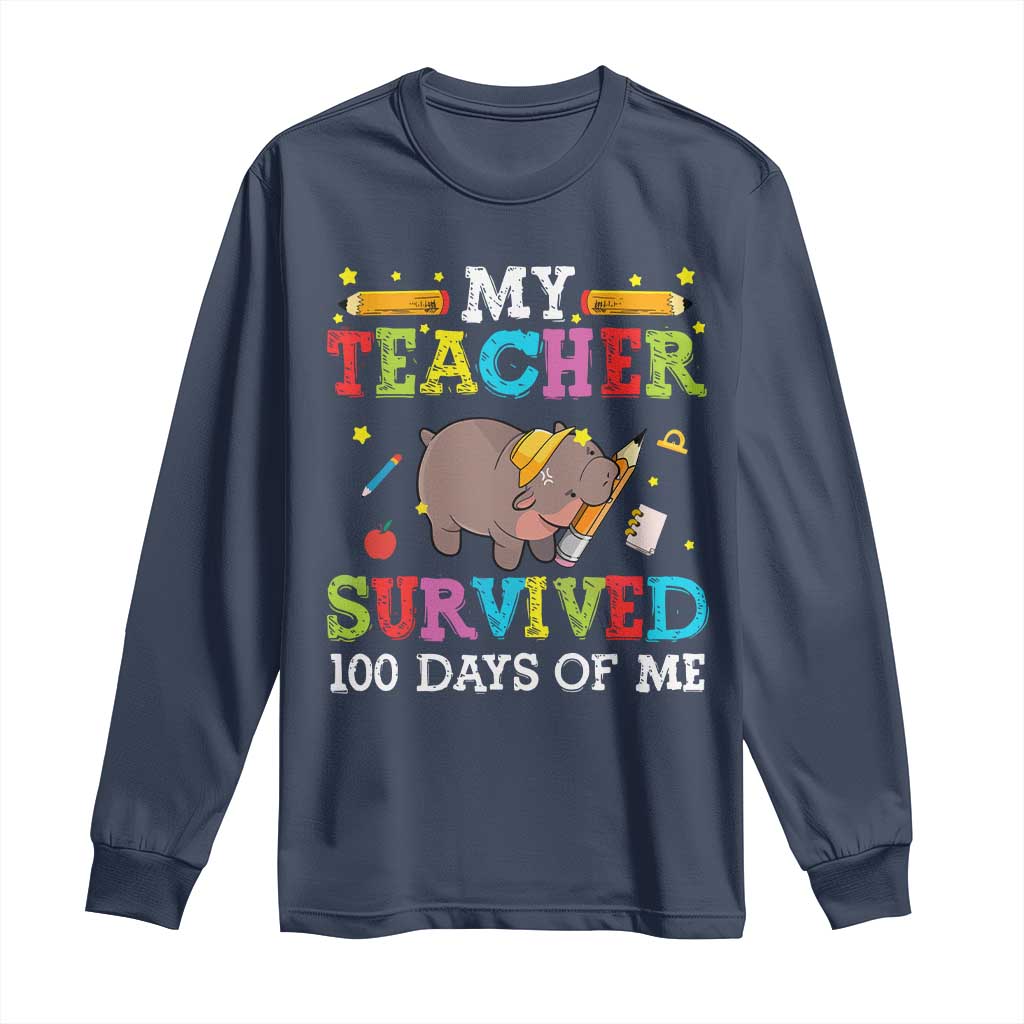 Funny Moo Deng 100th Day Of School Long Sleeve Shirt My Teacher Survived 100 Days Of Me