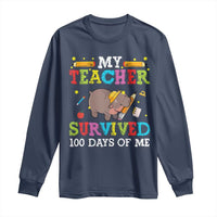 Funny Moo Deng 100th Day Of School Long Sleeve Shirt My Teacher Survived 100 Days Of Me