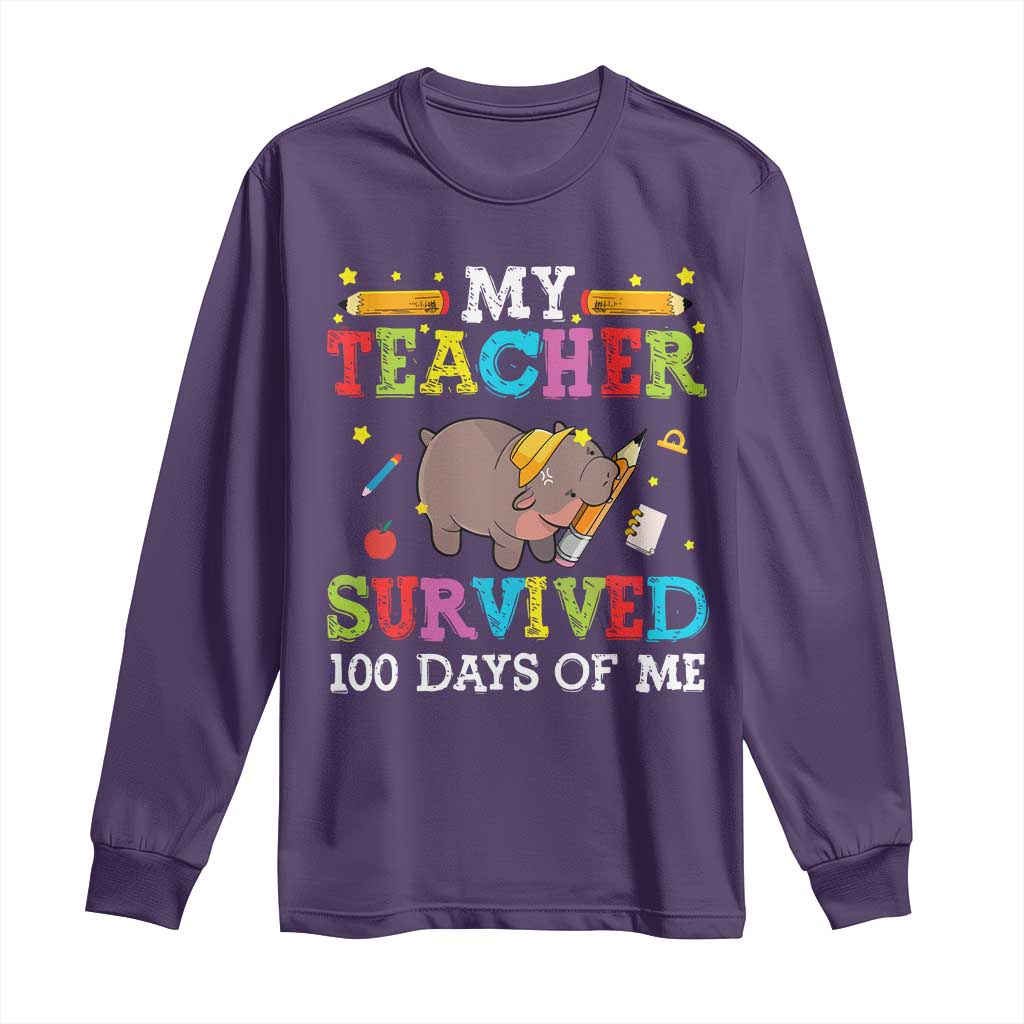 Funny Moo Deng 100th Day Of School Long Sleeve Shirt My Teacher Survived 100 Days Of Me