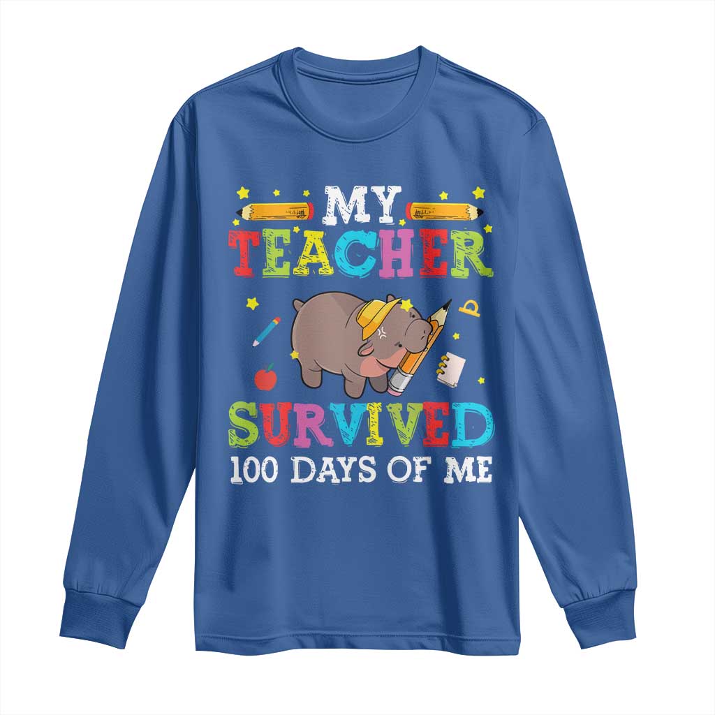 Funny Moo Deng 100th Day Of School Long Sleeve Shirt My Teacher Survived 100 Days Of Me