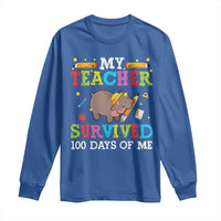 Funny Moo Deng 100th Day Of School Long Sleeve Shirt My Teacher Survived 100 Days Of Me
