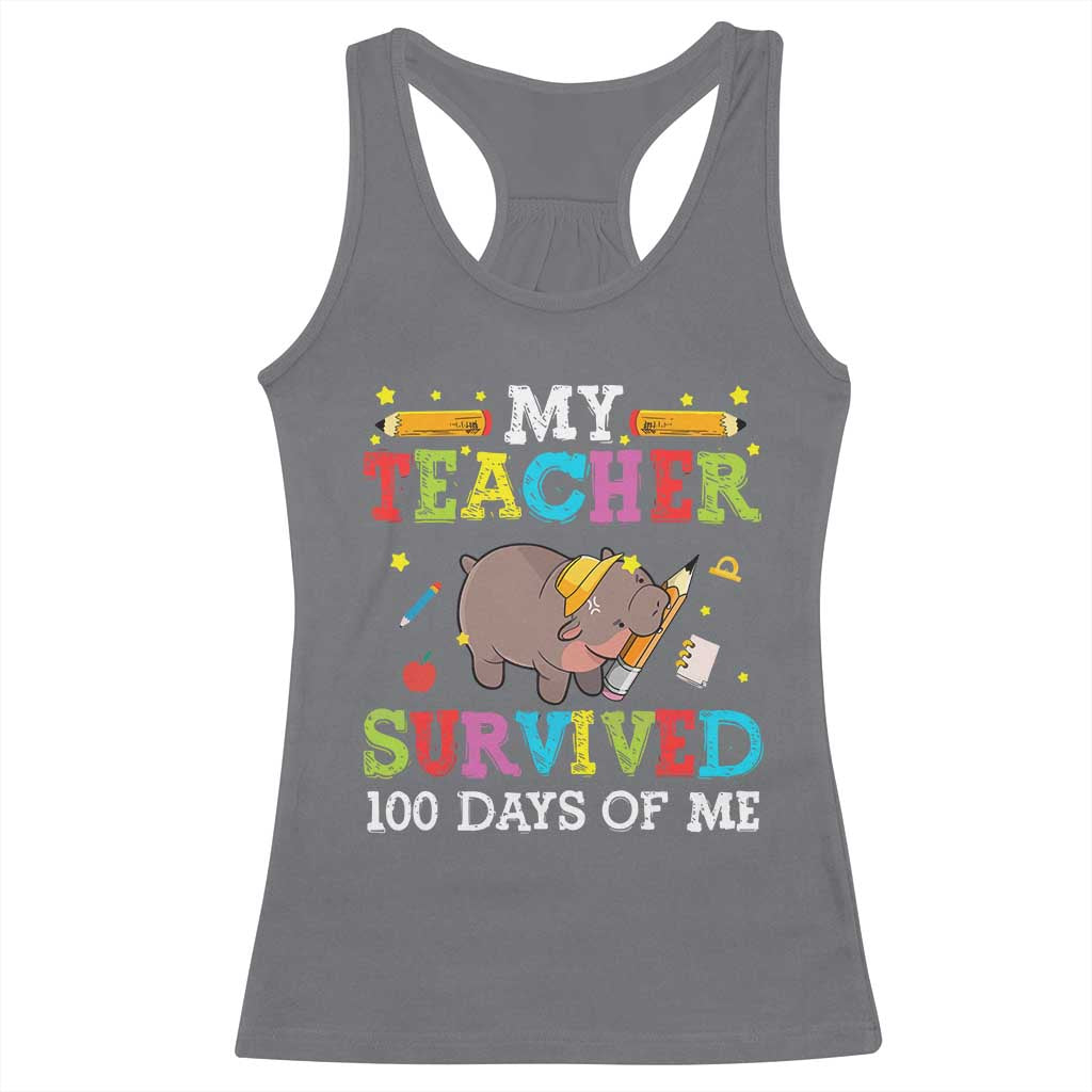 Funny Moo Deng 100th Day Of School Racerback Tank Top My Teacher Survived 100 Days Of Me