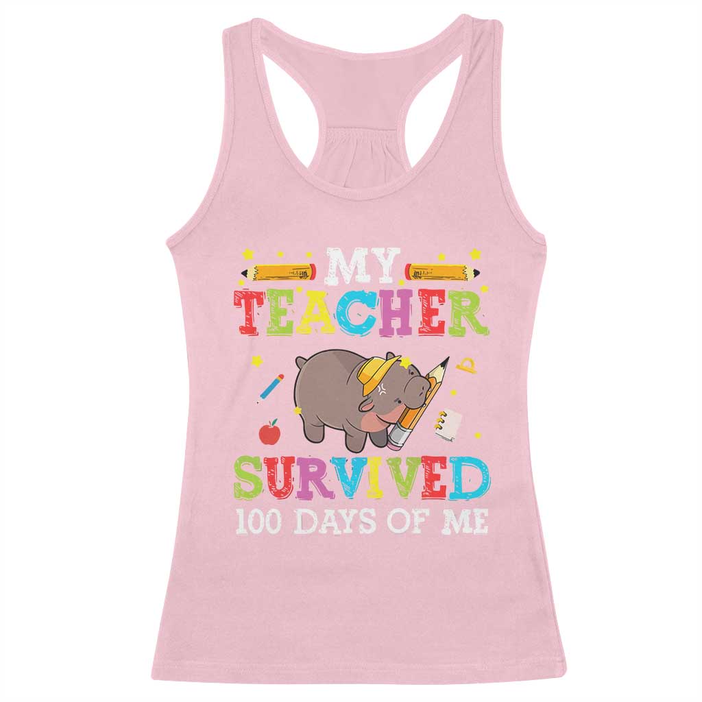 Funny Moo Deng 100th Day Of School Racerback Tank Top My Teacher Survived 100 Days Of Me