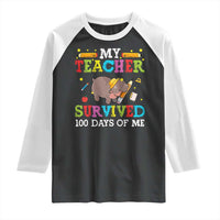 Funny Moo Deng 100th Day Of School Raglan Shirt My Teacher Survived 100 Days Of Me