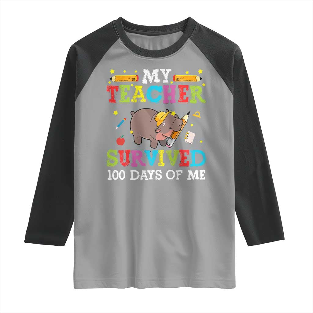 Funny Moo Deng 100th Day Of School Raglan Shirt My Teacher Survived 100 Days Of Me