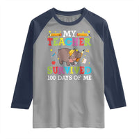Funny Moo Deng 100th Day Of School Raglan Shirt My Teacher Survived 100 Days Of Me
