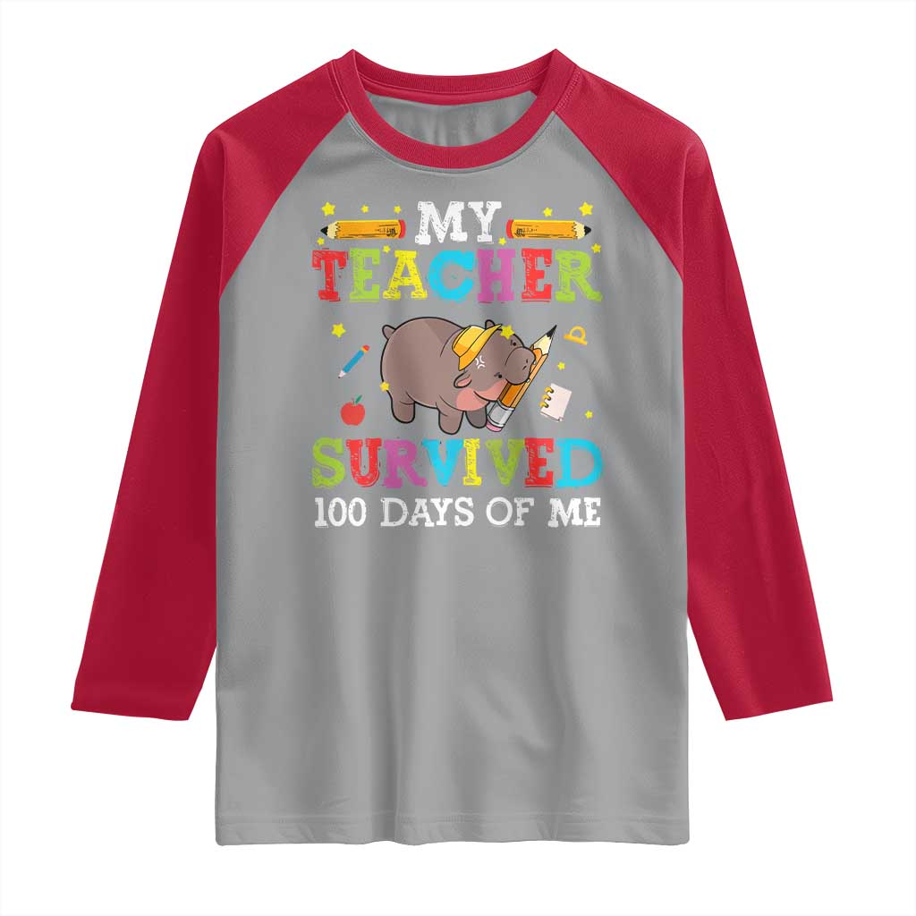 Funny Moo Deng 100th Day Of School Raglan Shirt My Teacher Survived 100 Days Of Me