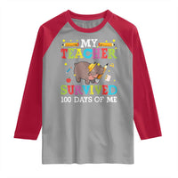 Funny Moo Deng 100th Day Of School Raglan Shirt My Teacher Survived 100 Days Of Me