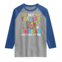Funny Moo Deng 100th Day Of School Raglan Shirt My Teacher Survived 100 Days Of Me