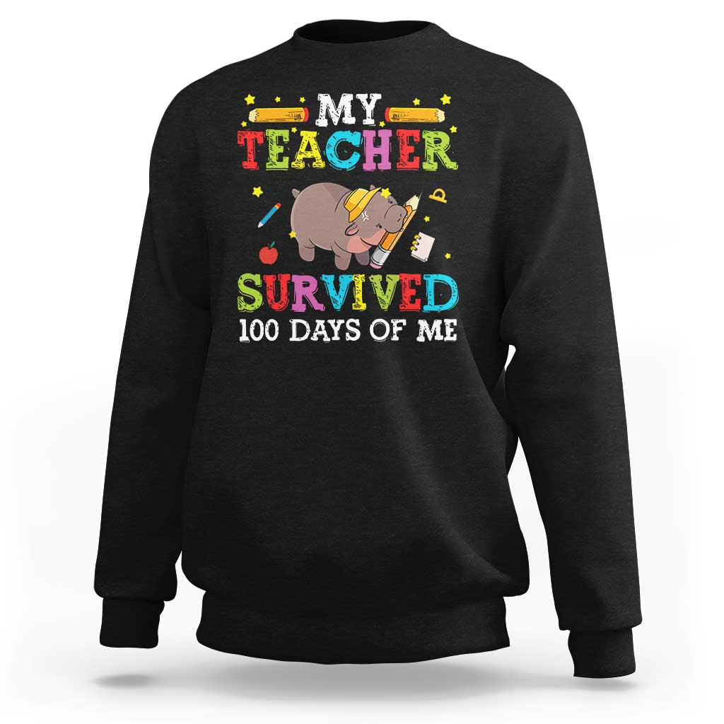 Funny Moo Deng 100th Day Of School Sweatshirt My Teacher Survived 100 Days Of Me - Wonder Print Shop