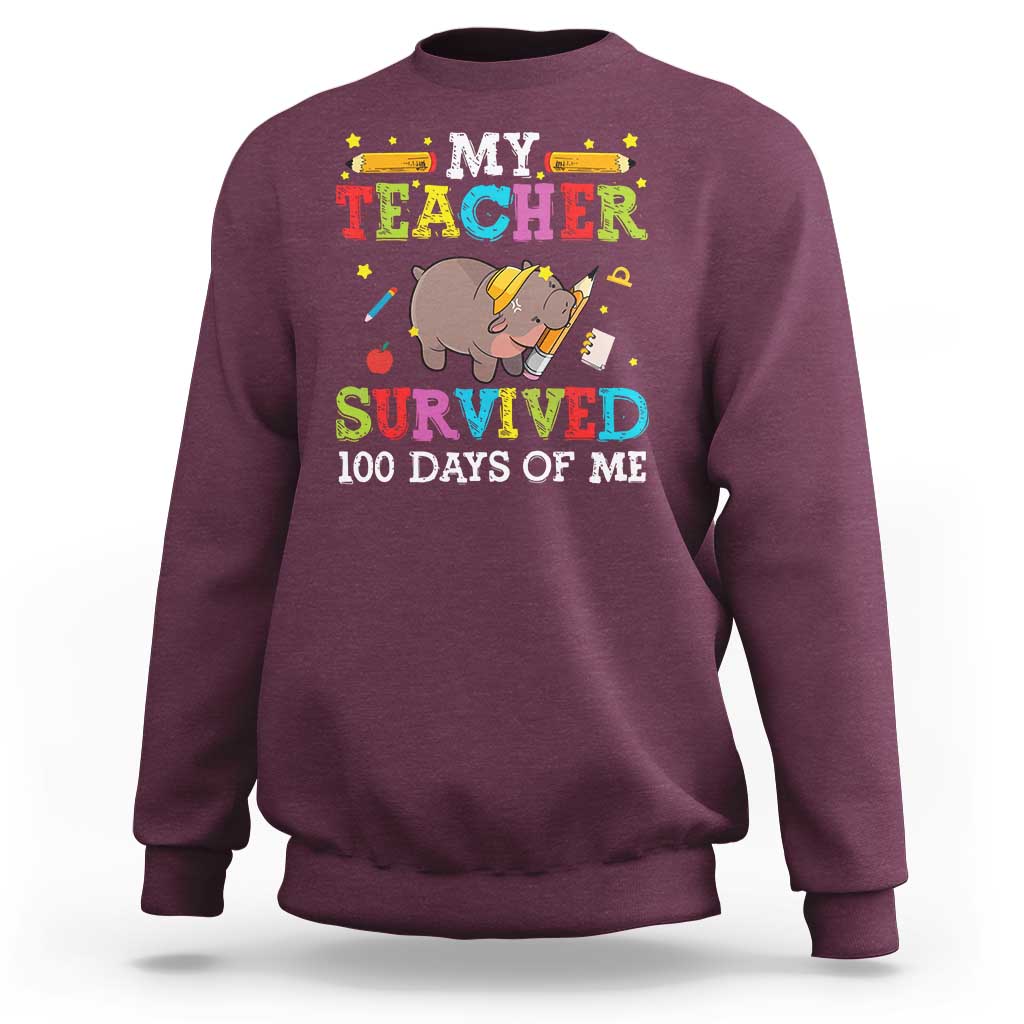 Funny Moo Deng 100th Day Of School Sweatshirt My Teacher Survived 100 Days Of Me - Wonder Print Shop