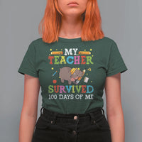 Funny Moo Deng 100th Day Of School T Shirt For Women My Teacher Survived 100 Days Of Me - Wonder Print Shop
