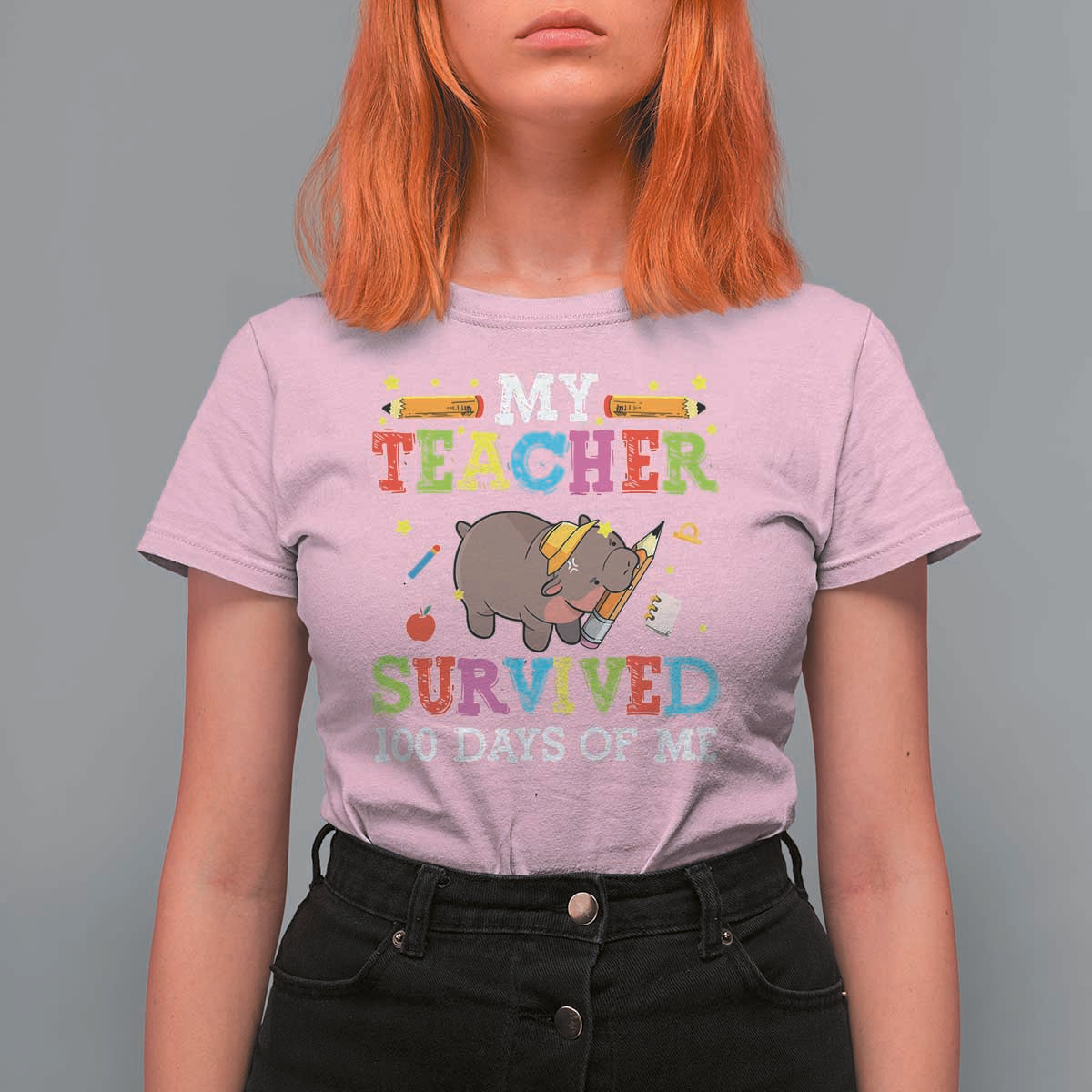 Funny Moo Deng 100th Day Of School T Shirt For Women My Teacher Survived 100 Days Of Me - Wonder Print Shop