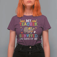 Funny Moo Deng 100th Day Of School T Shirt For Women My Teacher Survived 100 Days Of Me - Wonder Print Shop