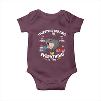 Funny Moo Deng 100th Day Of School Baby Onesie I Survived 100 Days Everything Is Fine