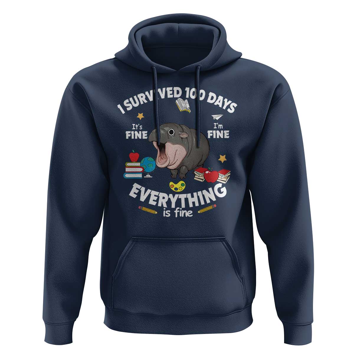 Funny Moo Deng 100th Day Of School Hoodie I Survived 100 Days Everything Is Fine