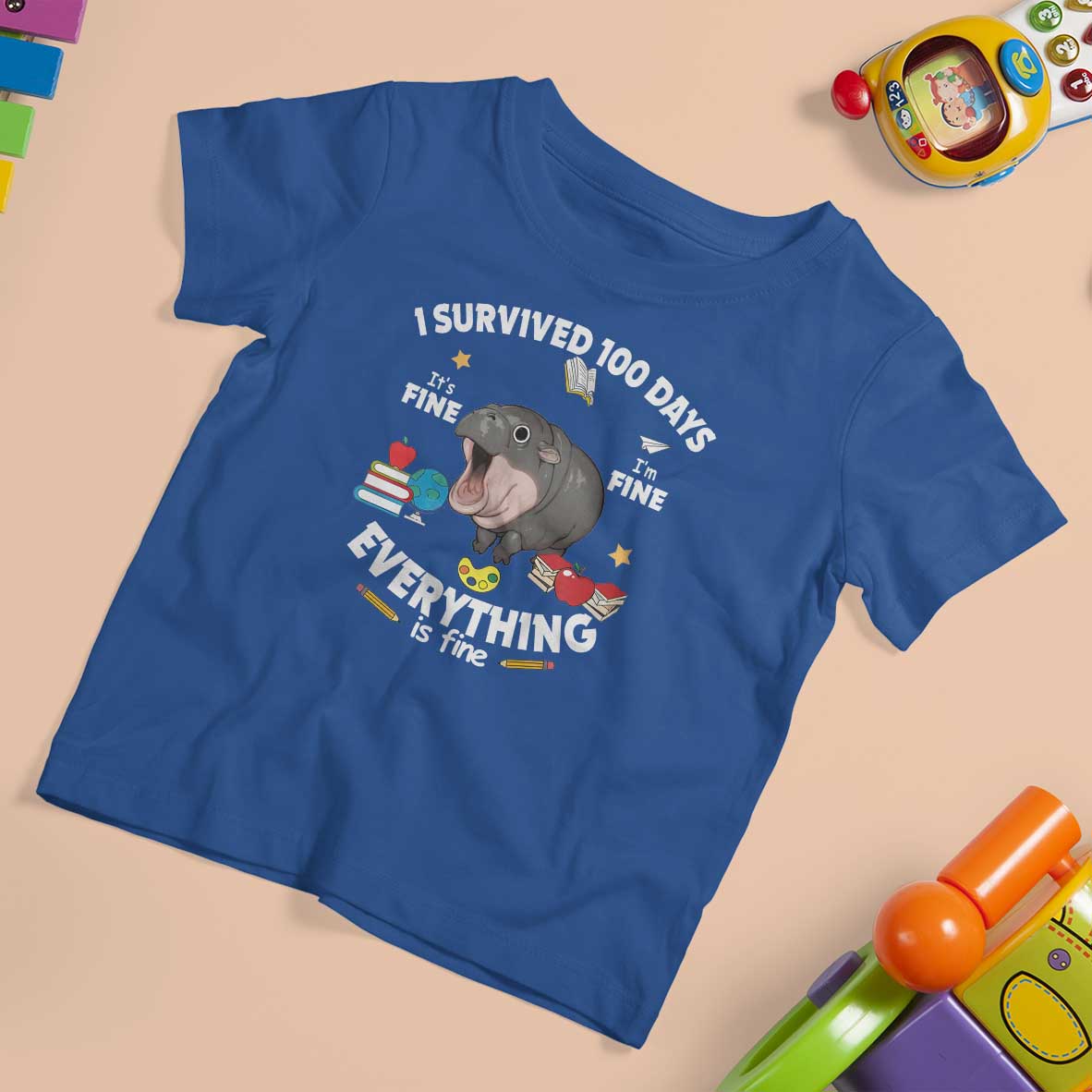Funny Moo Deng 100th Day Of School T Shirt For Kid I Survived 100 Days Everything Is Fine - Wonder Print Shop