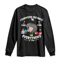 Funny Moo Deng 100th Day Of School Long Sleeve Shirt I Survived 100 Days Everything Is Fine
