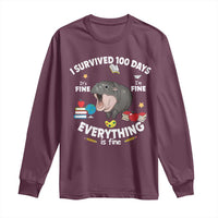 Funny Moo Deng 100th Day Of School Long Sleeve Shirt I Survived 100 Days Everything Is Fine