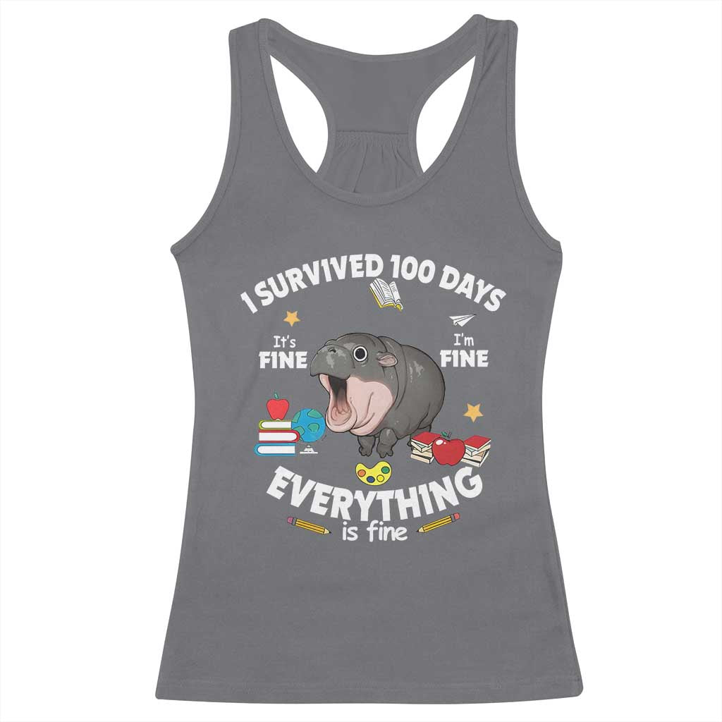 Funny Moo Deng 100th Day Of School Racerback Tank Top I Survived 100 Days Everything Is Fine