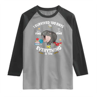 Funny Moo Deng 100th Day Of School Raglan Shirt I Survived 100 Days Everything Is Fine