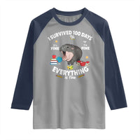 Funny Moo Deng 100th Day Of School Raglan Shirt I Survived 100 Days Everything Is Fine