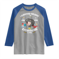 Funny Moo Deng 100th Day Of School Raglan Shirt I Survived 100 Days Everything Is Fine