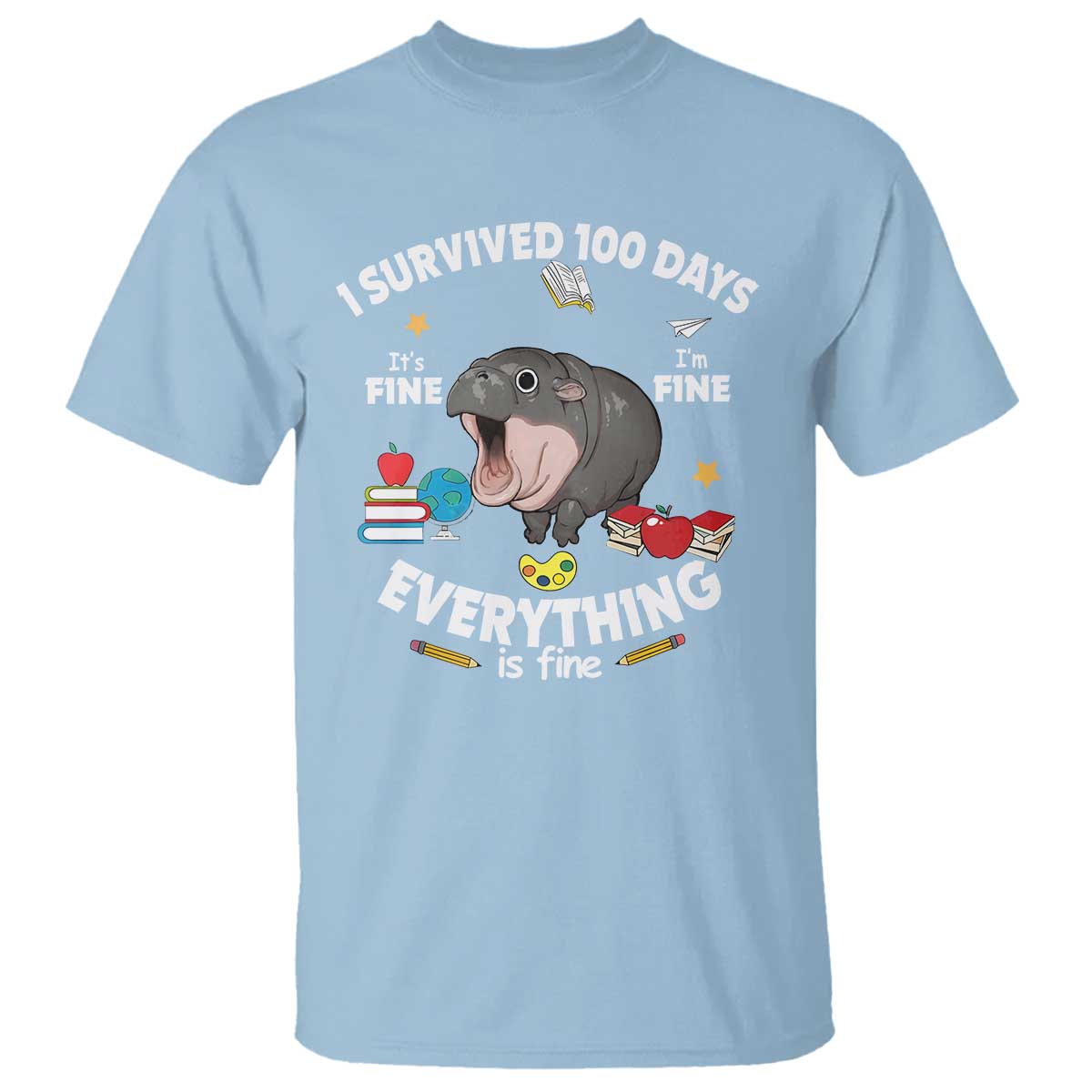 Funny Moo Deng 100th Day Of School T Shirt I Survived 100 Days Everything Is Fine - Wonder Print Shop