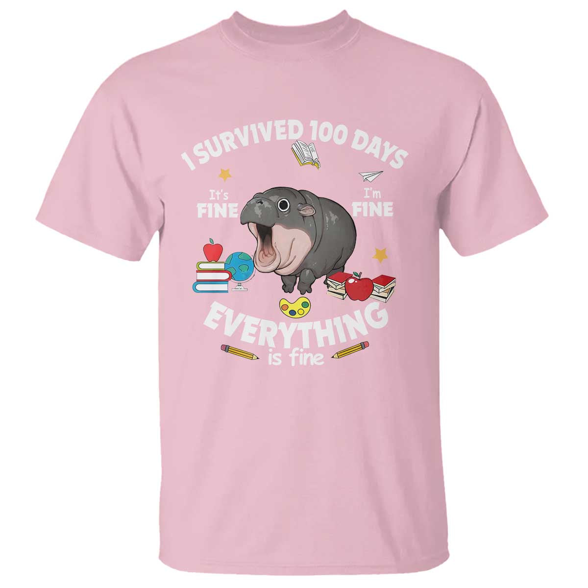 Funny Moo Deng 100th Day Of School T Shirt I Survived 100 Days Everything Is Fine - Wonder Print Shop