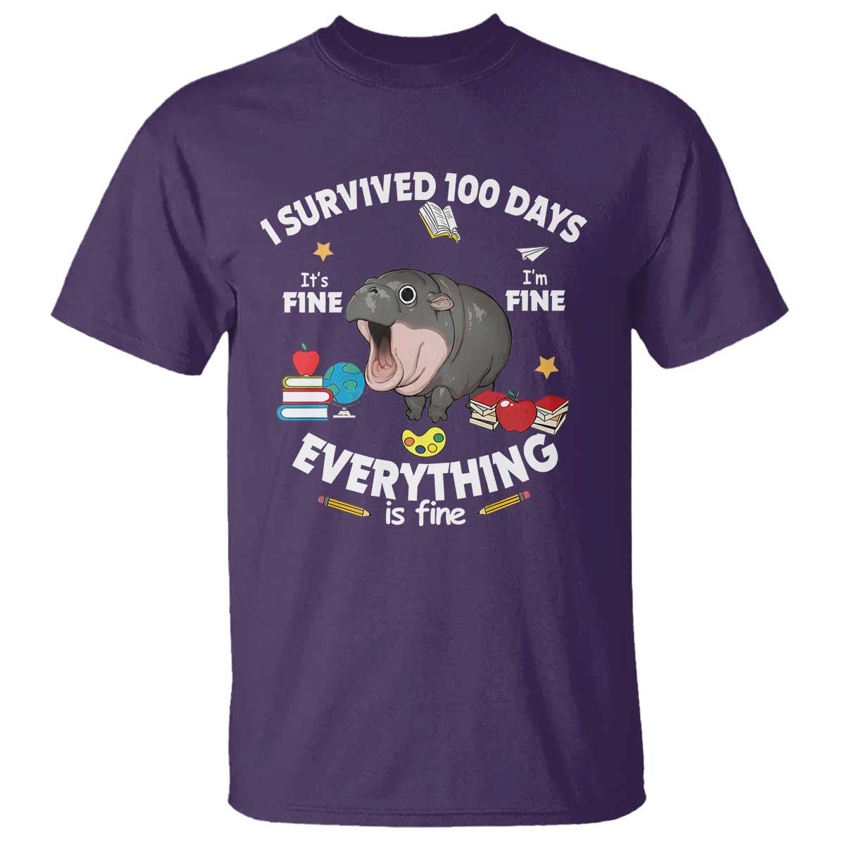 Funny Moo Deng 100th Day Of School T Shirt I Survived 100 Days Everything Is Fine - Wonder Print Shop
