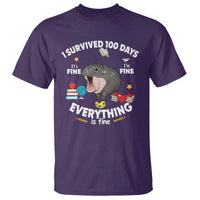 Funny Moo Deng 100th Day Of School T Shirt I Survived 100 Days Everything Is Fine - Wonder Print Shop