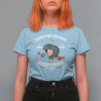 Funny Moo Deng 100th Day Of School T Shirt For Women I Survived 100 Days Everything Is Fine - Wonder Print Shop