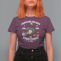 Funny Moo Deng 100th Day Of School T Shirt For Women I Survived 100 Days Everything Is Fine - Wonder Print Shop