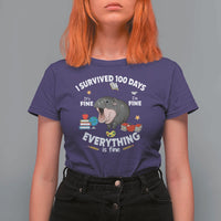 Funny Moo Deng 100th Day Of School T Shirt For Women I Survived 100 Days Everything Is Fine - Wonder Print Shop