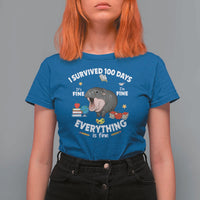Funny Moo Deng 100th Day Of School T Shirt For Women I Survived 100 Days Everything Is Fine - Wonder Print Shop