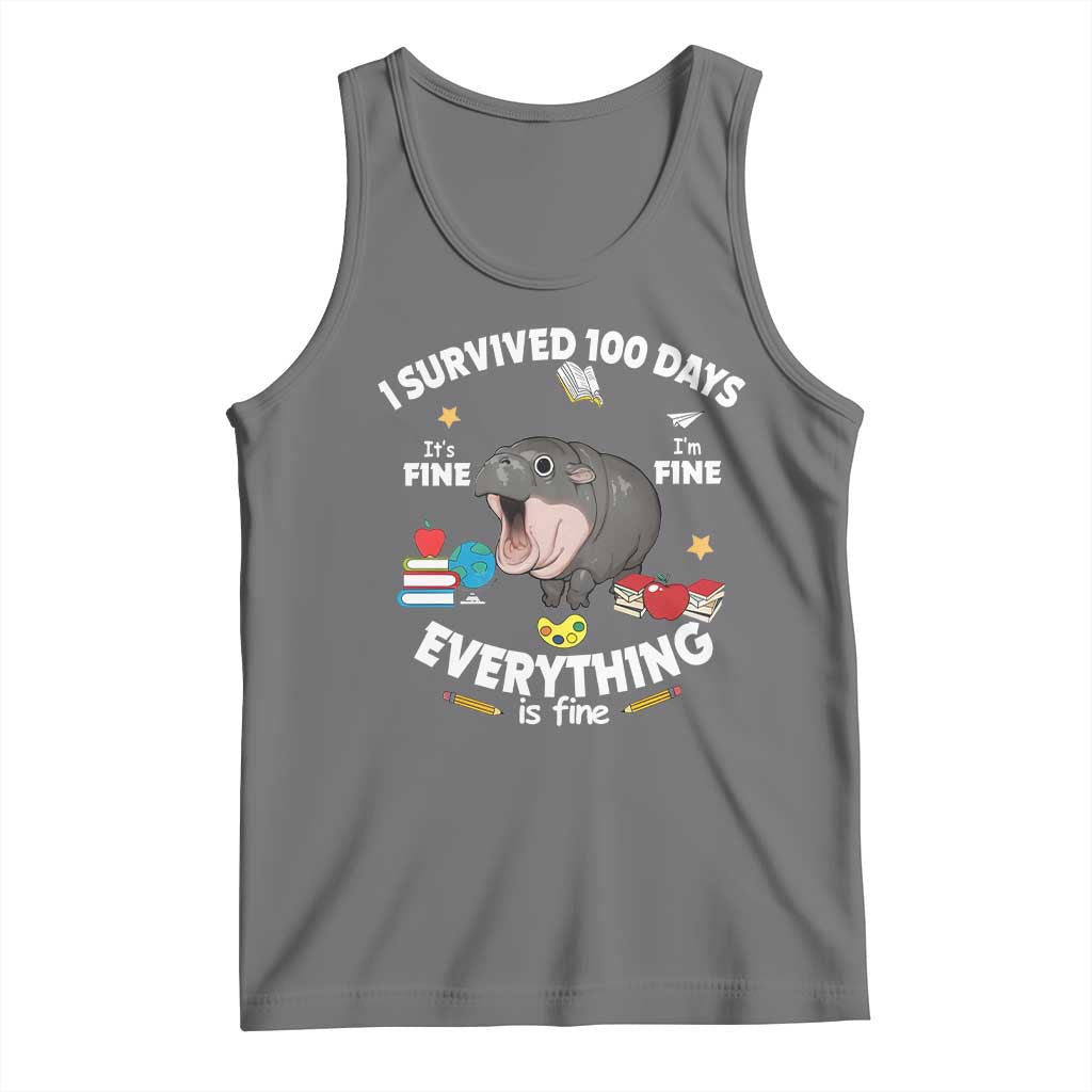 Funny Moo Deng 100th Day Of School Tank Top I Survived 100 Days Everything Is Fine